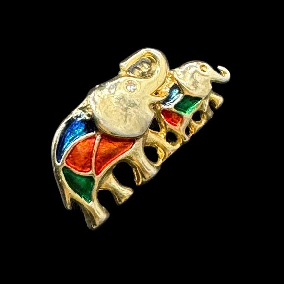 Gold Tone Elephant Brooch Pin Multicoloured Costume Jewelry - Picture 2 of 3